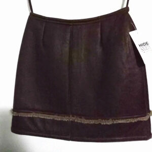 Hide  Society Genuine Sheepskin Shearling Leather Mini SkirT Brown Luxury S